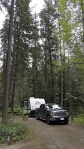 Campground scene with a Ford F150 truck at Mt Robson