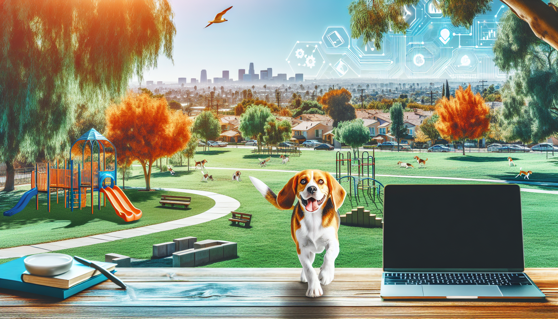 DogplayingjoyfullyatoneofthebestdogparksinOrangeCountyshowcasingasafeandfunenvironmentforpetstoexerciseandsocialize