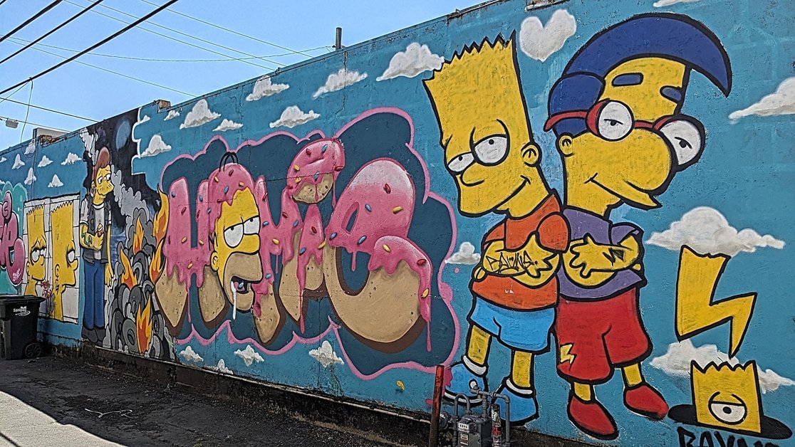 Bart and Milhouse street art in Springfield Oregon