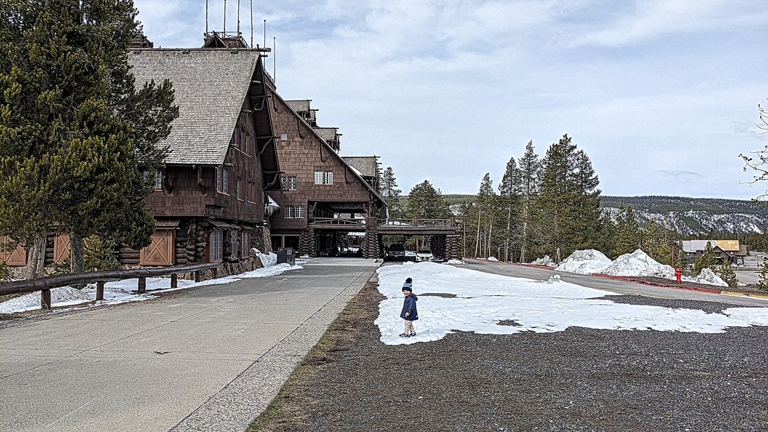 Snow Walking at Old Faithful Inn in Yellowstone National Park