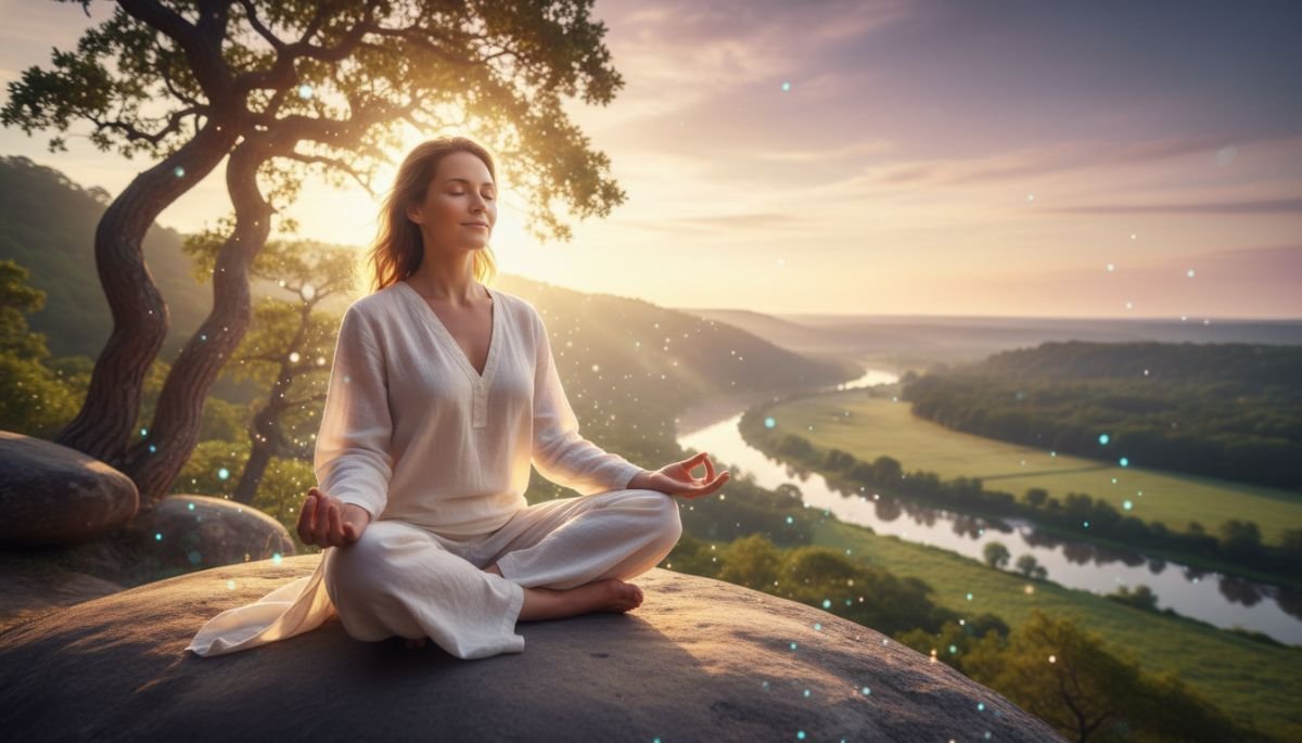 A person practicing mindfulness outdoors to find happiness and gratitude in the present moment.